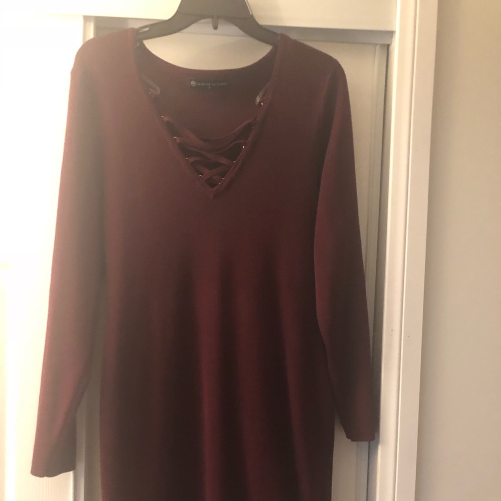 Burgundy Sweater Body Con Dress